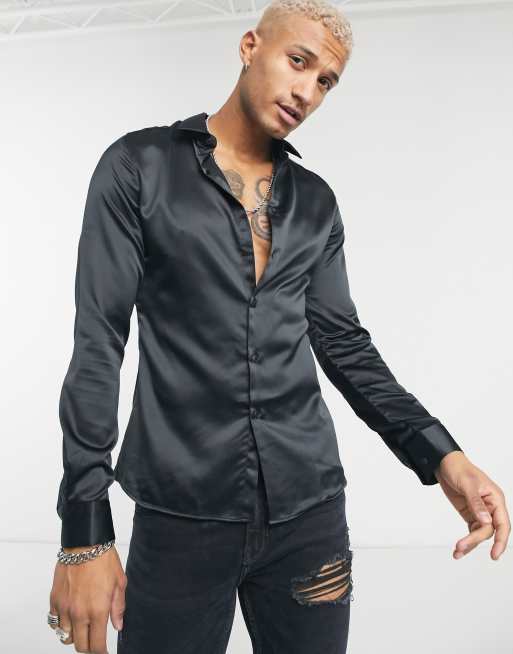 ASOS DESIGN - Camicia in raso vestibilità regular colore nero Satin