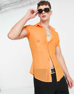 ASOS DESIGN - Camicia in rete arancione chiaro super skinny - view 1