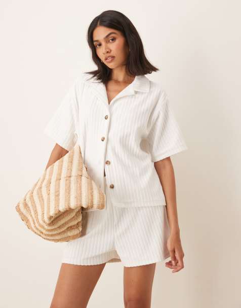 ASOS DESIGN - Camicia in spugna modello a rever bianca in coordinato - view 1