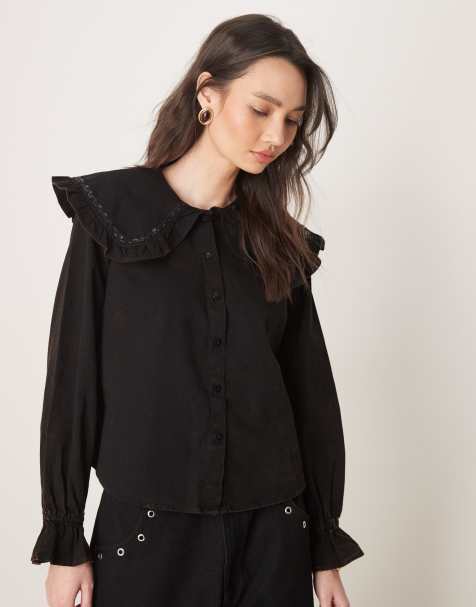 ASOS DESIGN - Camicia in twill slavato con colletto con volant - view 1