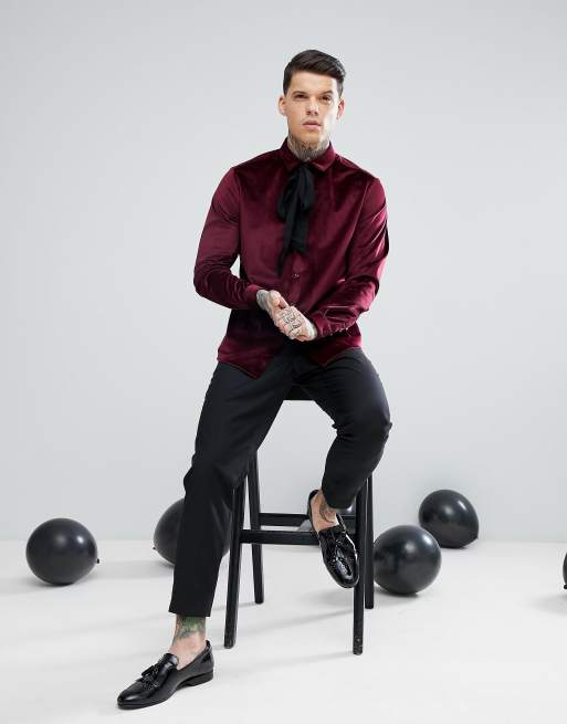 ASOS DESIGN - Camicia in velluto con fiocco morbido vestibilità classica, 4 di 4