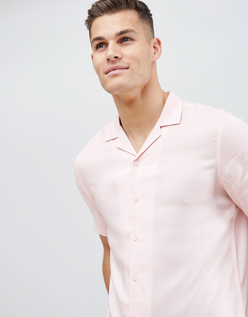 ASOS DESIGN - Camicia in viscosa con rever vestibilità classica rosa