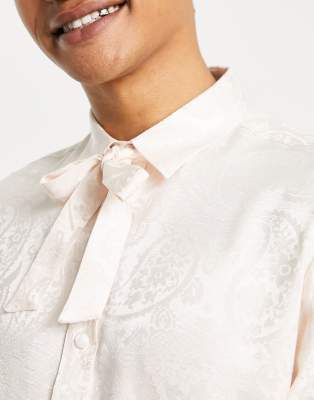 Camicia jacquard in raso annodata al collo rosa pallido - ASOS DESIGN Camicia donna  - immagine3