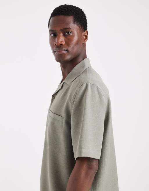 ASOS DESIGN - Camicia kaki vestibilità comoda effetto lino con rever in coordinato, 4 di 5