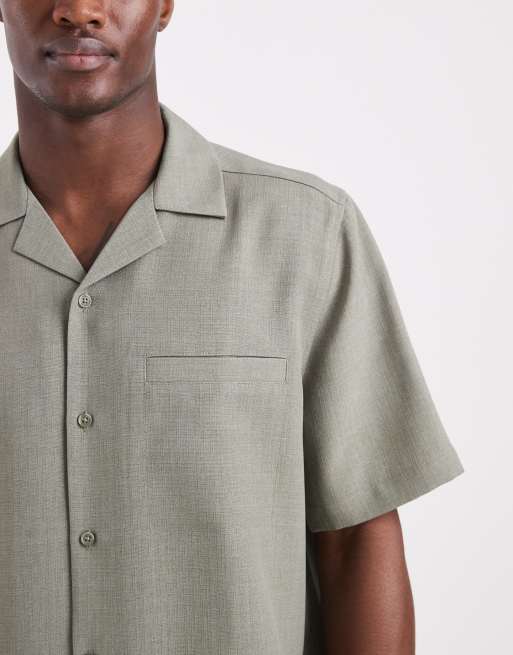 ASOS DESIGN - Camicia kaki vestibilità comoda effetto lino con rever in coordinato, 5 di 5