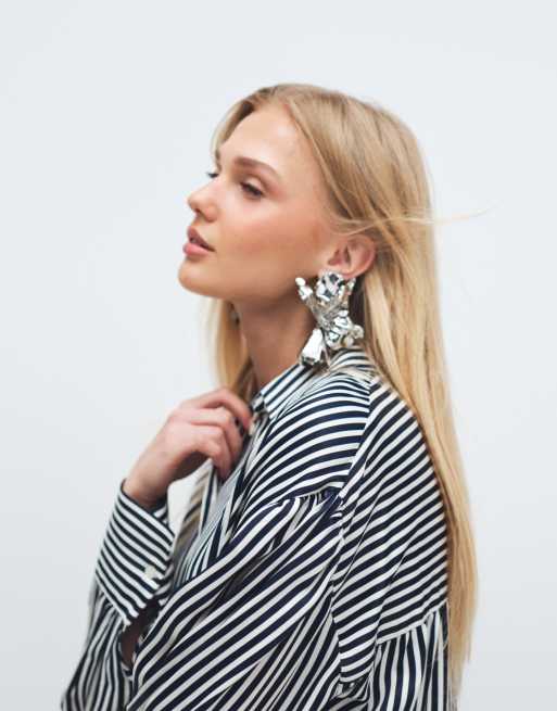 ASOS DESIGN - Camicia lunga in raso gessato in coordinato, 3 di 7