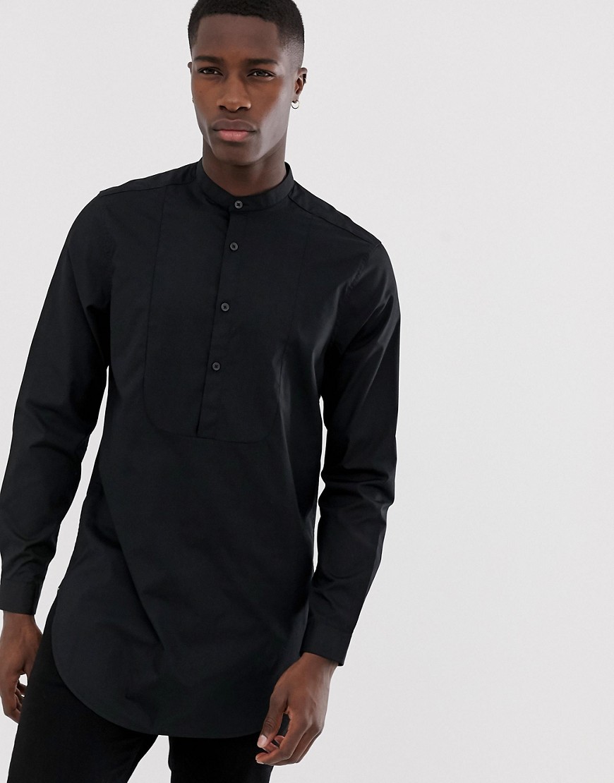 ASOS DESIGN - Camicia lunga nera con pettorina e vestibilità classica-Nero
