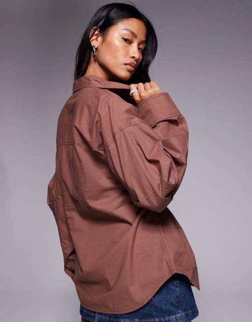 ASOS DESIGN - Camicia marrone stretta in vita con bottoni, 4 di 4