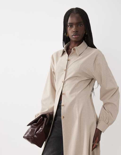 ASOS DESIGN camicia maxi a quadri in marrone chiaro, 3 di 4