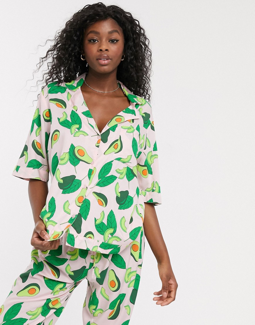 ASOS DESIGN - Camicia mix & match in modal con avocado-Multicolore