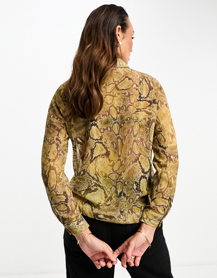 Camicia morbida a maniche lunghe marrone con stampa pitonata-Multicolore - ASOS DESIGN Camicia donna  - immagine3