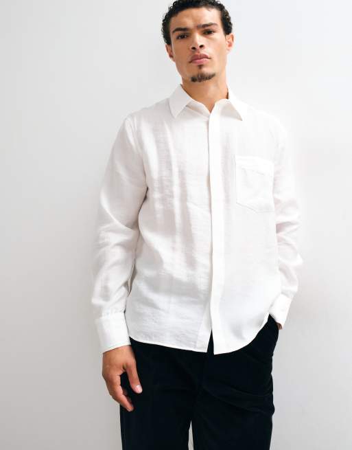 ASOS DESIGN camicia morbida e rilassata con abbottonatura nascosta color crema, 1 di 5
