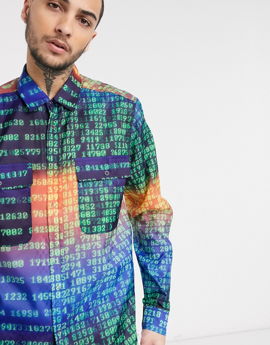 ASOS DESIGN - Camicia multitasche con stampa sfumata di numeri-Multicolore
