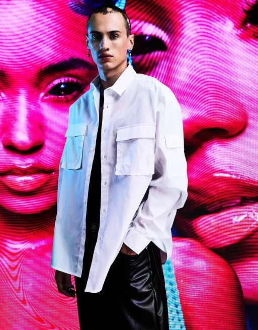 ASOS DESIGN - Camicia multitasche oversize bianca