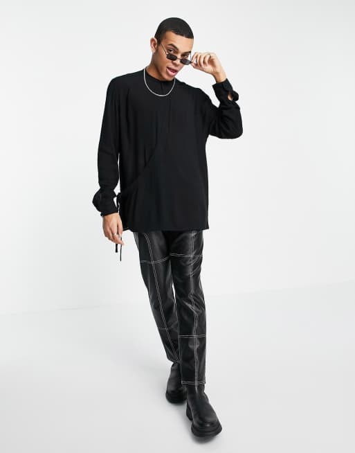 ASOS DESIGN - Camicia nera avvolgente in viscosa stropicciata