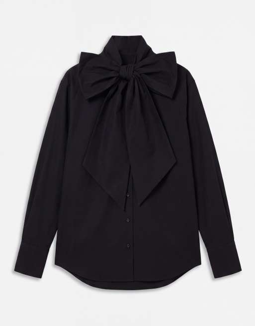 ASOS DESIGN - Camicia nera con fiocco grande al collo, 6 di 9