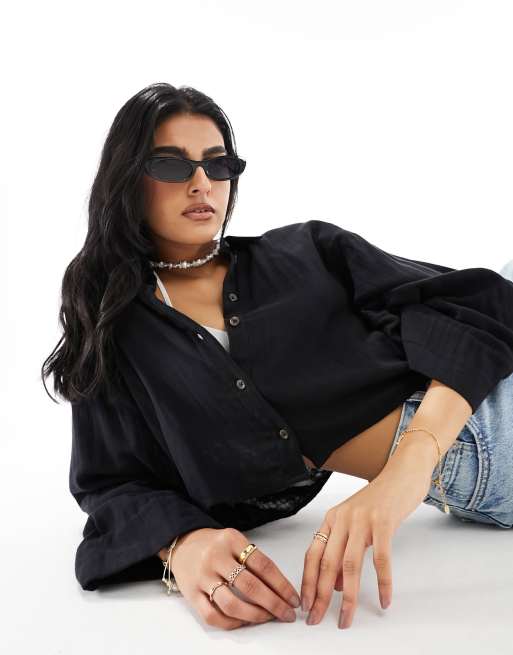 ASOS DESIGN - Camicia nera in mussola taglio corto