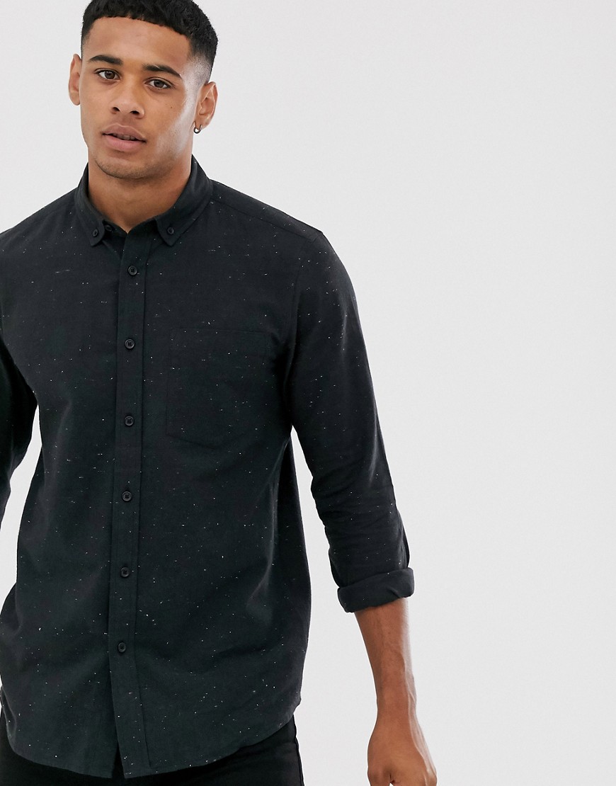 ASOS DESIGN - Camicia nera puntinata con colletto button-down e vestibilità classica-Nero