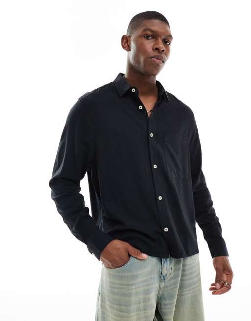 ASOS DESIGN - Camicia nera squadrata in lino