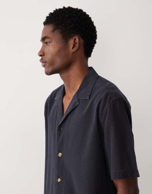 ASOS DESIGN - Camicia nera testurizzata con rever in coordinato, 4 di 5