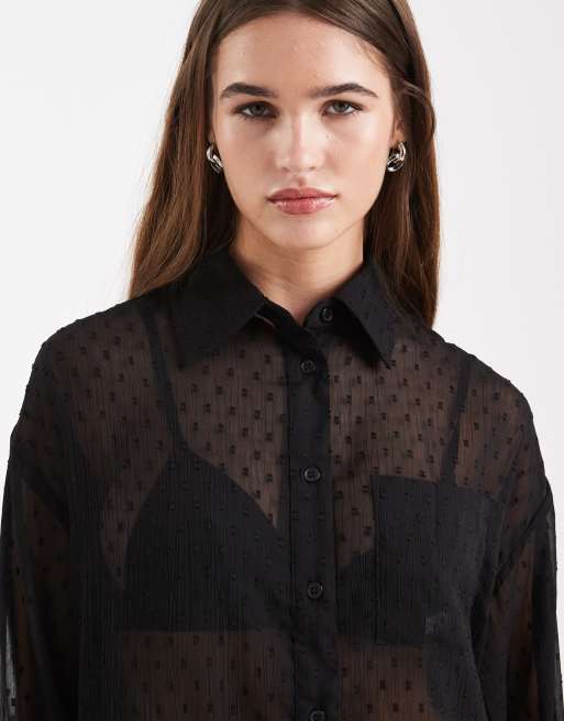 ASOS DESIGN - Camicia nera trasparente in plumetis, 3 di 4