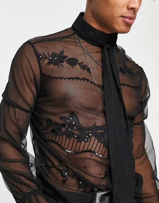 Camicia nera con fiocco al collo on sale