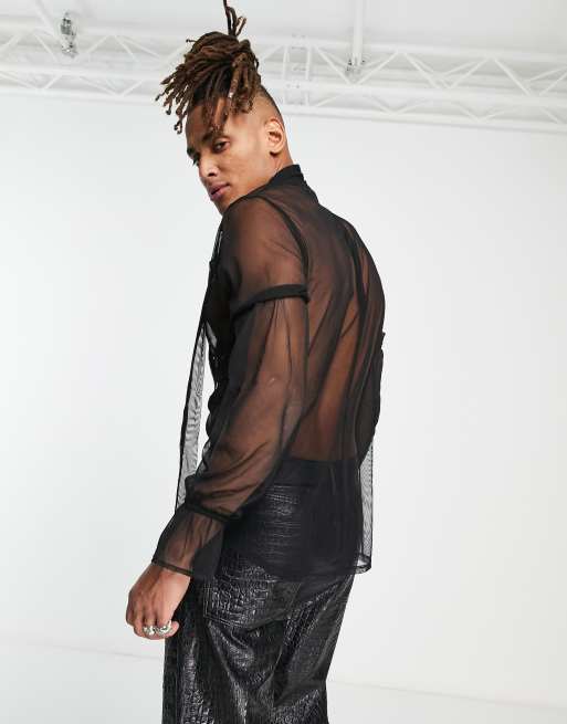 ASOS DESIGN Camicia nera trasparente vestibilit regular con