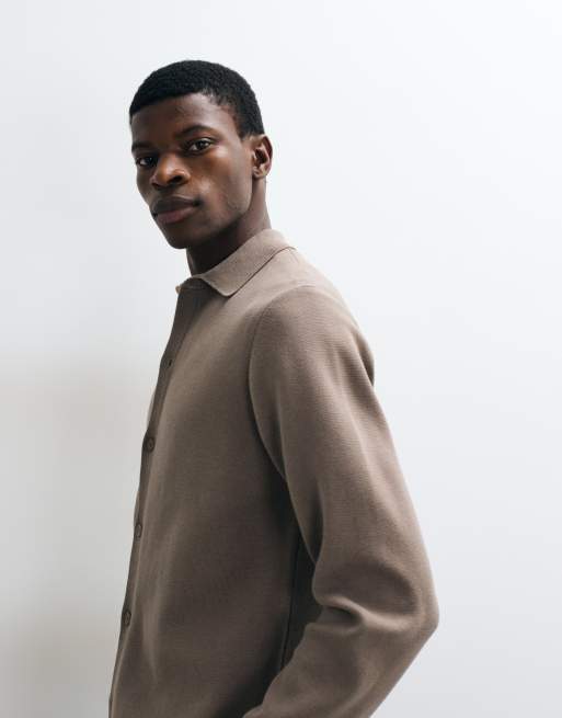 ASOS DESIGN camicia overshirt lavorata a maglia morbida e compatta relaxed in taupe, 3 di 5
