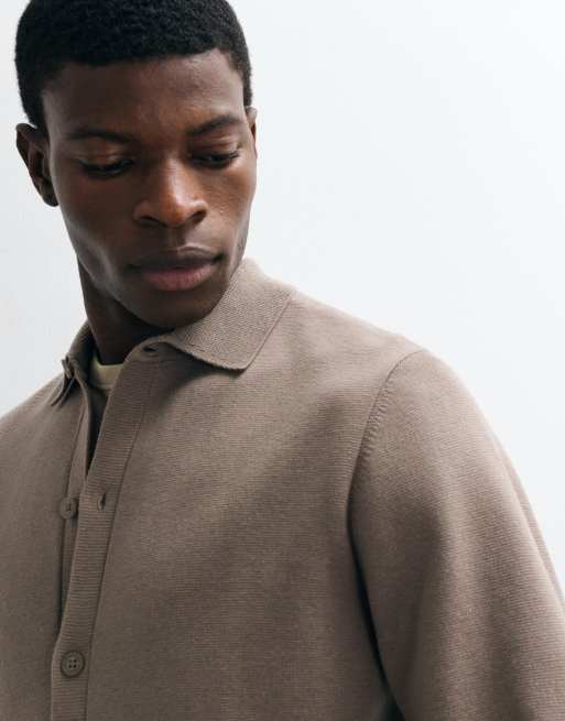 ASOS DESIGN camicia overshirt lavorata a maglia morbida e compatta relaxed in taupe, 5 di 5