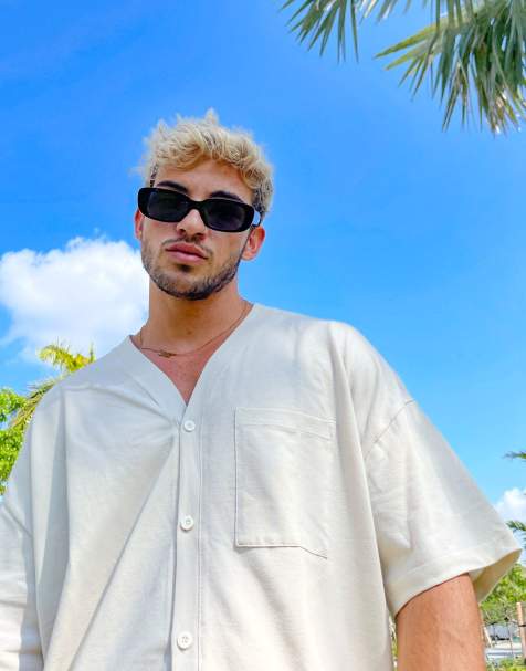 ASOS DESIGN - Camicia oversize a maniche corte in jersey di cotone piqué beige - view 1