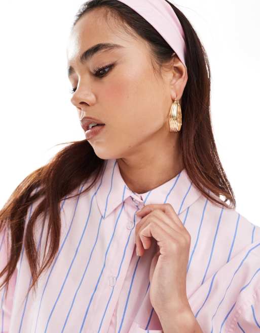 ASOS DESIGN Camicia oversize a maniche corte rosa a righe blu in coordinato ASOS