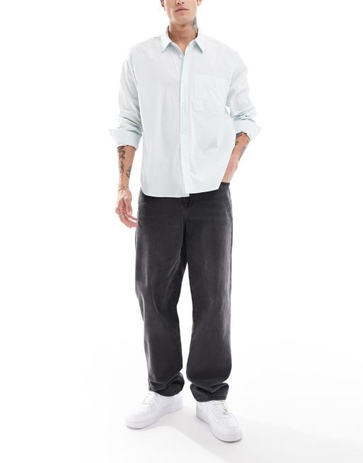 ASOS DESIGN - Camicia oversize a maniche lunghe azzurra con tasca 
