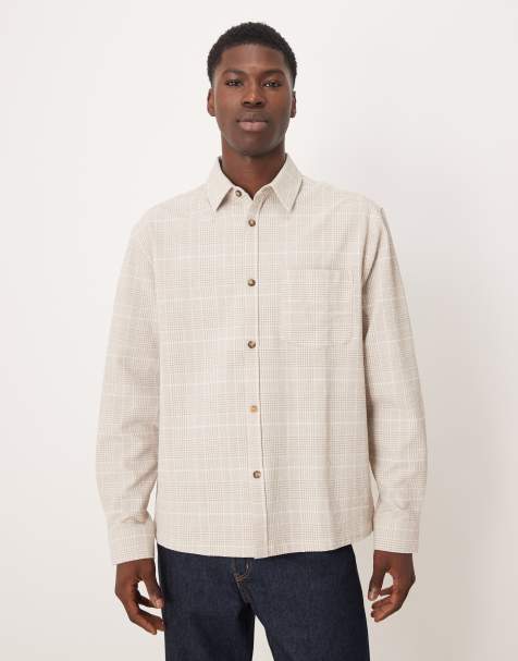 ASOS DESIGN - Camicia oversize a maniche lunghe beige testurizzata a quadri - view 1
