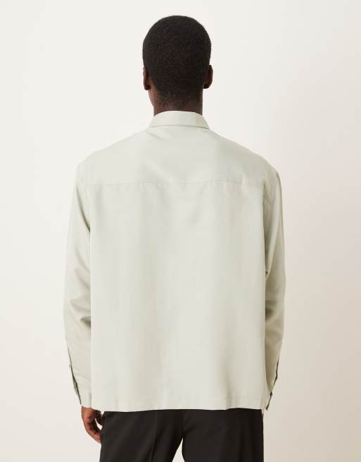 ASOS DESIGN - Camicia oversize a maniche lunghe grigio minerale con rever, 3 di 5
