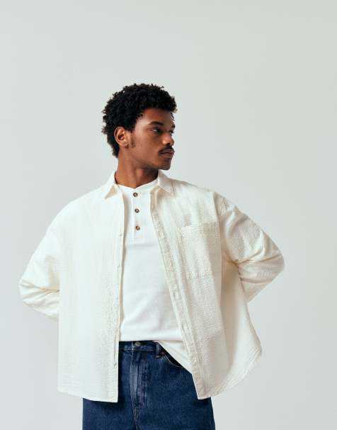 ASOS DESIGN - Camicia oversize a maniche lunghe in seersucker bianco sporco - view 1