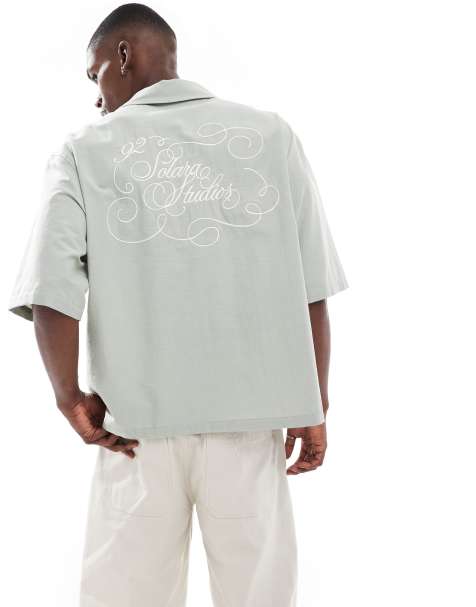 ASOS DESIGN - Camicia oversize a mezze maniche grigia con stampa sul retro - view 1