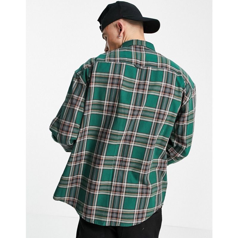 Camicie a quadri hkExL DESIGN - Camicia oversize a quadri anni '90 stile college, colore verde