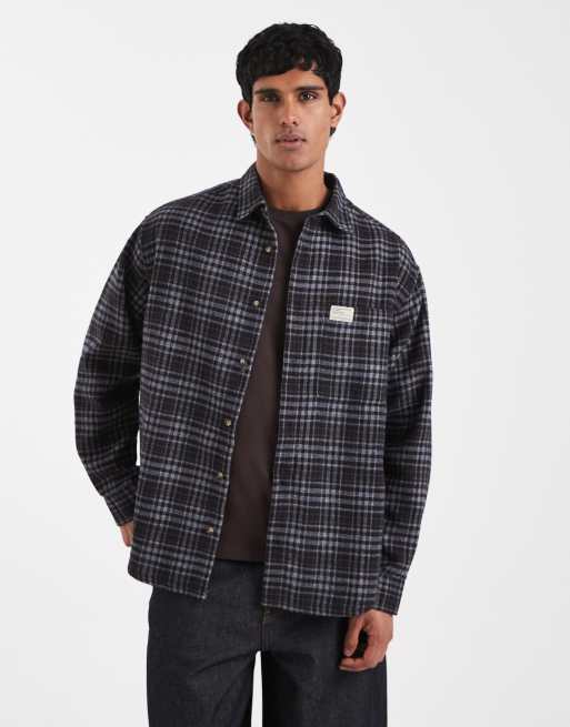 ASOS DESIGN - Camicia oversize a quadri color blu navy con stemma