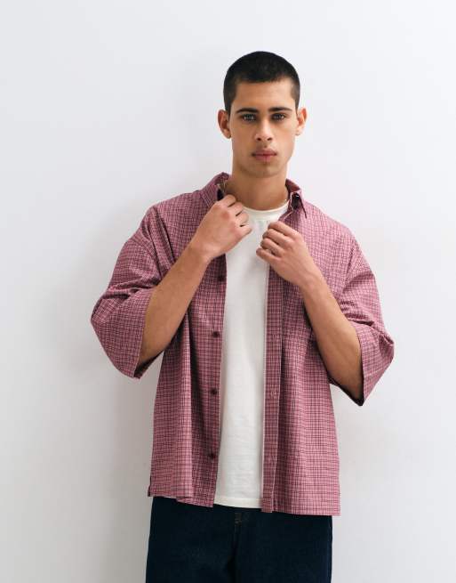 ASOS DESIGN camicia oversize a quadri rosa, 3 di 5