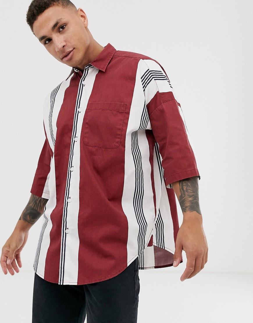 ASOS DESIGN - Camicia oversize a righe anni '90 rossa-Rosso