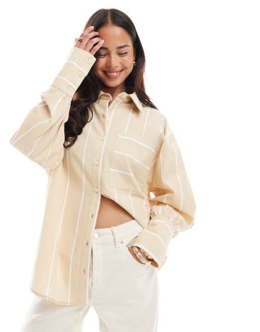 ASOS DESIGN - Camicia oversize a righe color cammello