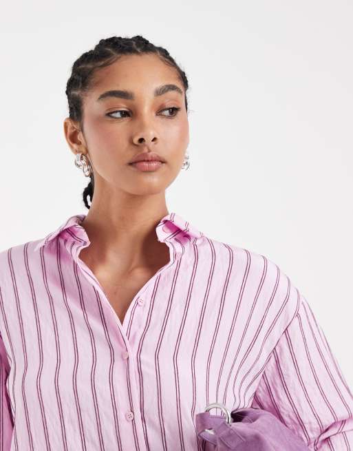 ASOS DESIGN camicia oversize a righe rosa coordinato, 3 di 4