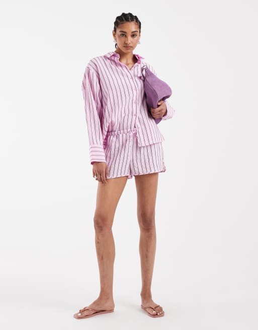 ASOS DESIGN camicia oversize a righe rosa coordinato, 4 di 4