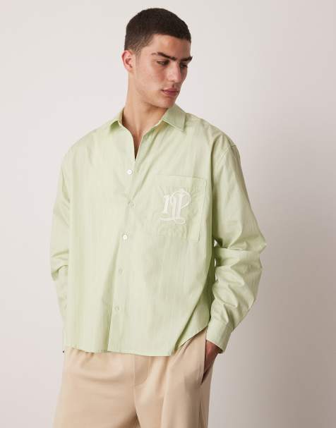 ASOS DESIGN - Camicia oversize a righe verde con ricamo - view 1