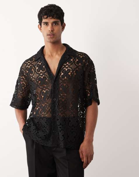 ASOS DESIGN - Camicia oversize all'uncinetto nera - view 1