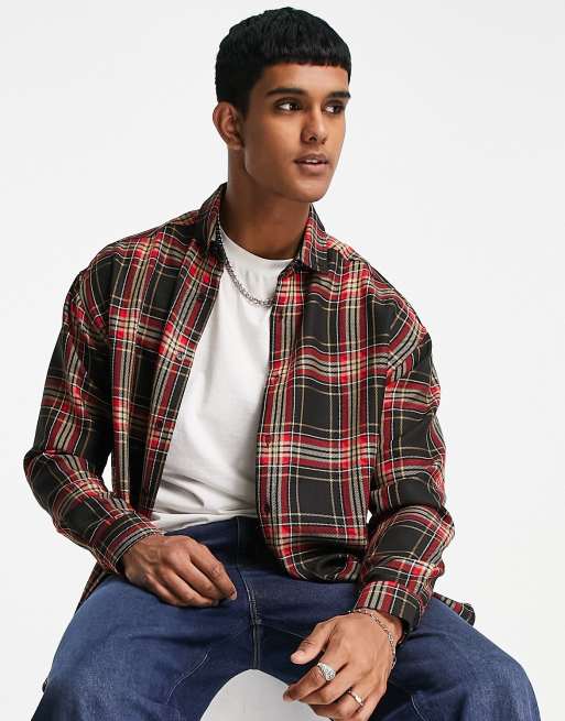 ASOS DESIGN - Camicia oversize anni '90 a quadri nera e rossa