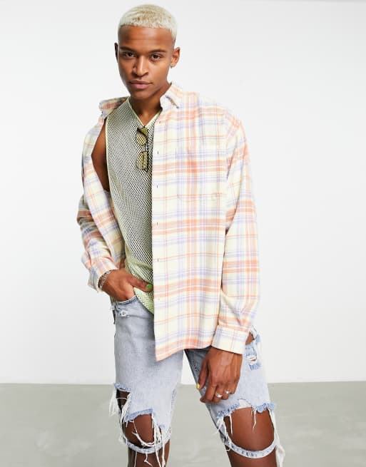 ASOS DESIGN - Camicia oversize anni '90 in flanella spazzolata gialla a quadri