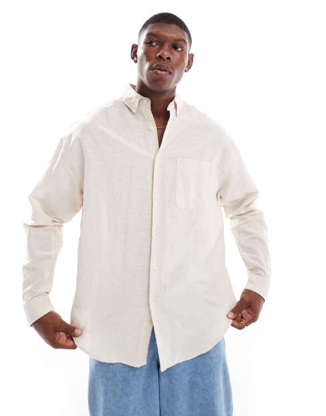 Camicia lino outlet bianco uomo