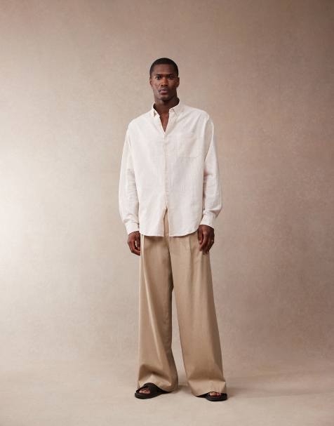 ASOS DESIGN - Camicia oversize anni '90 in misto lino écru - view 1