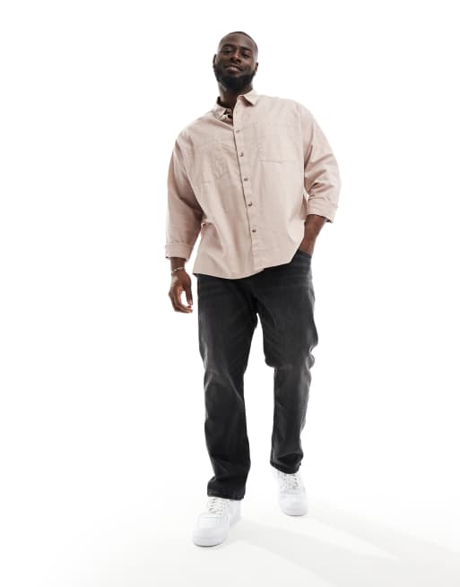 ASOS DESIGN - Camicia oversize anni '90 in misto lino rosa polvere con scollo squadrato